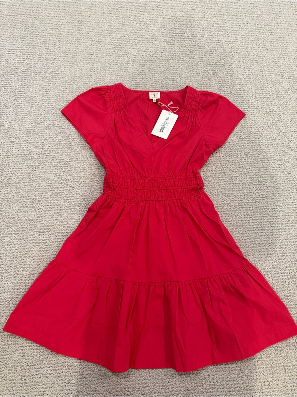 Women's Red Tiered Smocked-Waist Mini Dress
